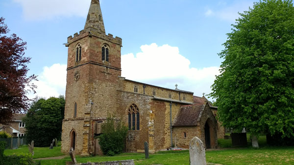 St Faith's church, Kilsby, from the south-west, showing the bell tower and porch